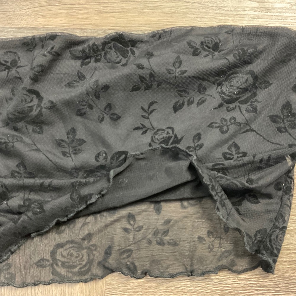 Forever 21 Rose Print Floral Mesh Tube Top Womens Large Black Goth Sheer Y2K - Picture 4 of 7